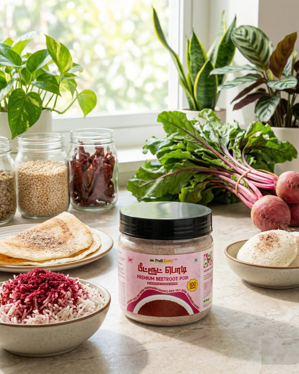 Beetroot Podi (One Podi for Idly, Dosa, & Rice)